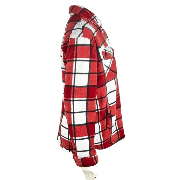 Sage Collective Women's Shacket Faux Fur‎ Lined Plush Plaid Button Front XL Warm - Picture 2 of 10